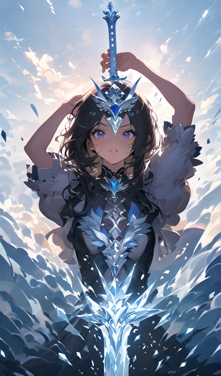 ( alta qualidade , ultra detalhado, be careful with your hand )Zodiac - Sagittarius goddess , similar to Latin kindness . Otimista, imparcial, funny and intellectual face . irresponsible, cold heart, impaciente, estilo excessivamente confiante . Olhos azuis escuros (detalhe dos olhos) , cabelo azul profundo com bling bling , vestido transparente , no oceano com estrelas , todo o corpo , maquiagem de fogo , god Chiron
