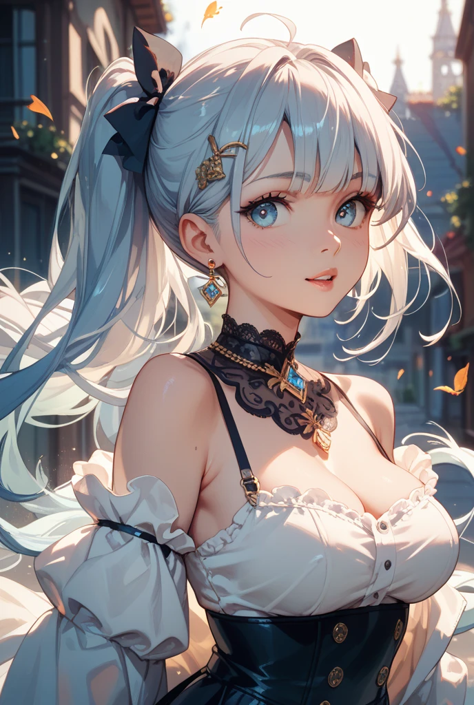 nsfw((dress_default, terrific_default)):1.5,((独奏, 1girl)) ((masterpiece,Highest quality,Highly detailed images,Beautiful images、Realistic、Dutch Angle)), (Bright lighting overall、Backlight、A fantastic atmosphere、Thick Fog、Dust flutters),(Dynamic pose、Looking up、Beautiful cleavage、large breasts)1.2, ((Beautiful starry sky:1.5、shooting star、Rooftop:1.2))((Flipping the fabric on the chest、Pick up clothes、One pink nipple is visible、Shy expression))、Black sleeves
