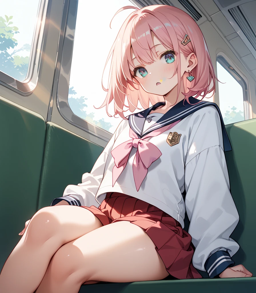 score_9, score_8_up, score_7_up, source_anime, best quality, masterpiece,ultra-detailed,official art, absurdres, highres, waifu2x, break,1girl, school girl, short hair, beautiful detailed eyes, sit, open mouth, (yawn:0.3), sleepily,night, train, break,(clear line illustration:1.2),very high resolution, very aesthetic, super detailed skin, Best sexual lighting powered by famous artist, 8k,ero picture,beauty illustration,photoshop_(medium),,(Detailed Lighting),