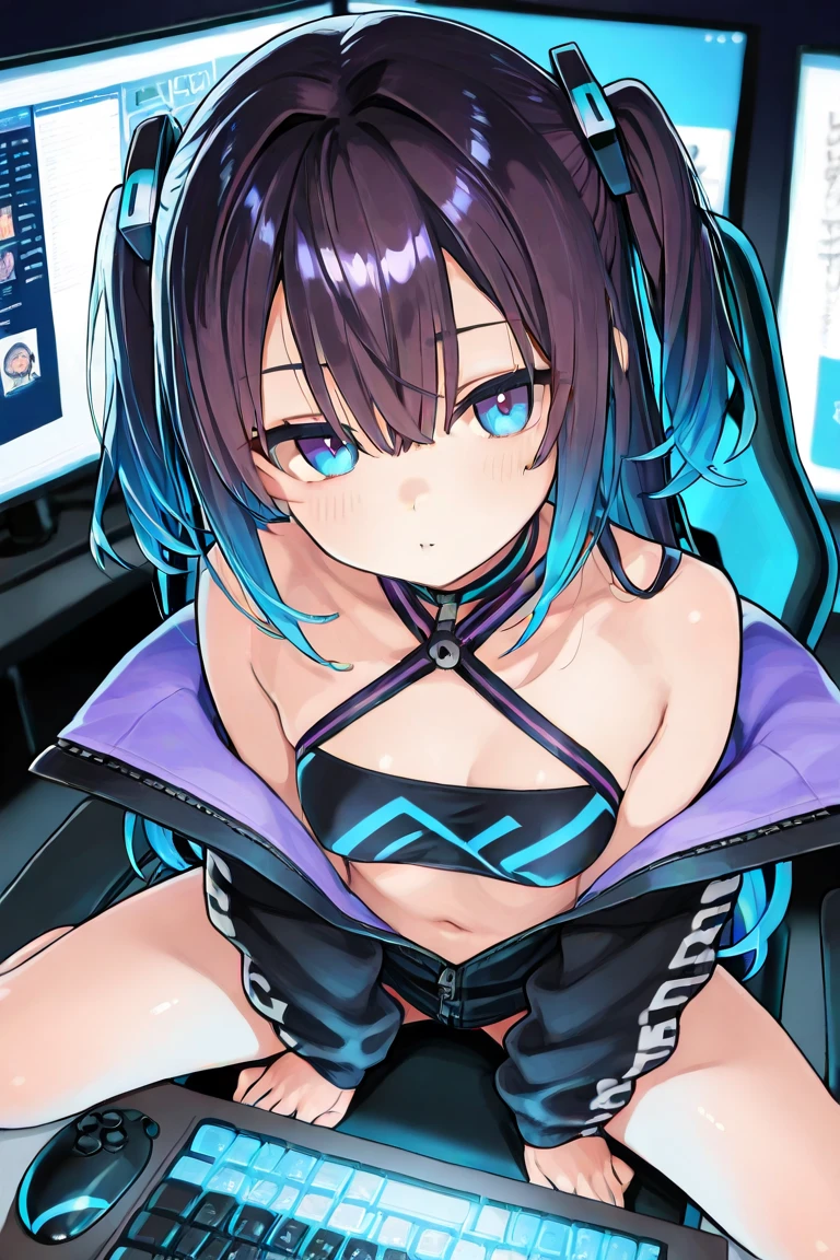 NSFW,(super fine illustration,8k cg wallpaper,highest quality,very detailed,ultra high resolution,best aesthetics),(cowboy shot,From before),Idol Master, {{{haruna Kamijo}}}, (18 years, beautiful girl), (beautiful brown eyes),((((beautiful black hair)))), ((short hair)), (((blue rim glasses))), (wet hair), (wet skin), ((Sweat)), ((vapor)), (flat chest,medium chest), (expensive), (thin), (((Blue Cyber Suit))), ((((See-through))),((open clothes)), ((pubic black hair:1.5)), ((((On stage)))), ((((spread your legs)))),((spread your pussy:1.5)),(open your mouth), (big smile), ((stick out tongue)),(Nice touch), (one eye closed),((turn your arms behind your back)),((((headset)))),(Bukkake, cum on body:1.7),(Bukkake, cum on face:1.3),((Bukkake, cum in hair:1.2),(ecstasy),(((sex,Cowgirl,pov))),((semen)), ((pubic blue tatoo)),bokeh,
