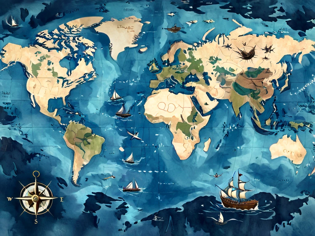 Map of seven fictional continents that is identical to the real continents, The biggest one called Eurocroft, another one called Varmeen. Old medieval map