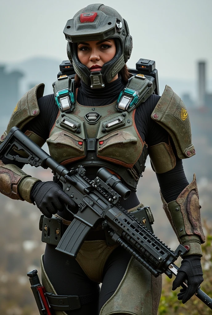 One girl, alone, View your viewers, blue eyes, Upper Body, armor, lips, Helmet, sf, Realistic, cable, cyborg, power armor, cyber punk, tube