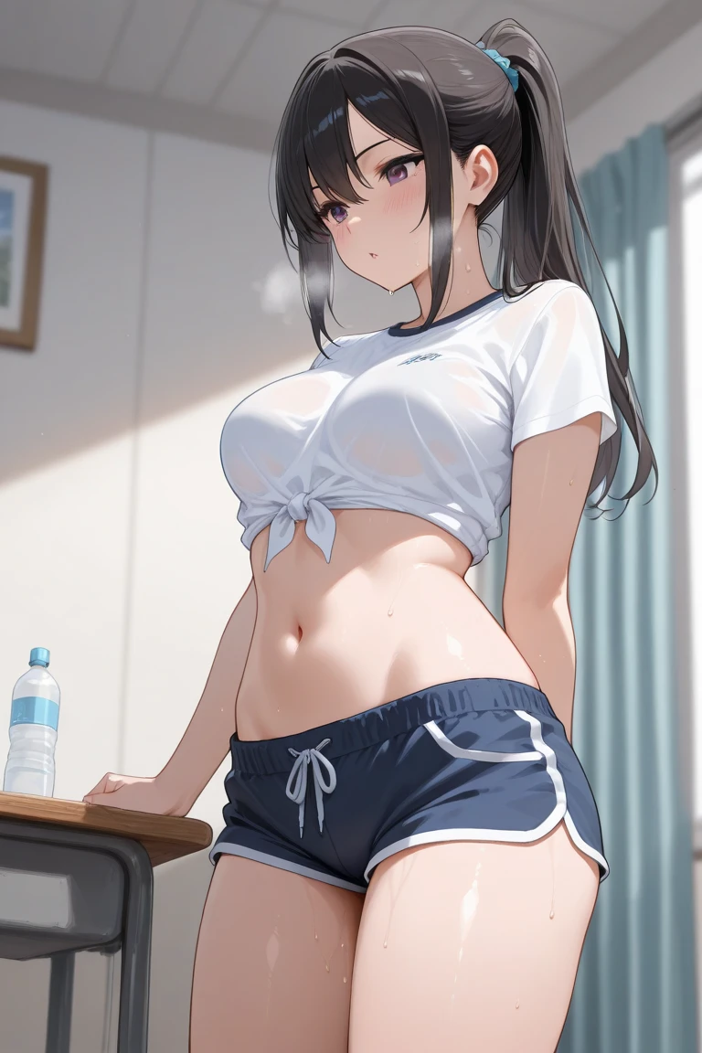 Girls' sports panties, elementary student, white undergarment, Sports bra, Standing facing us,