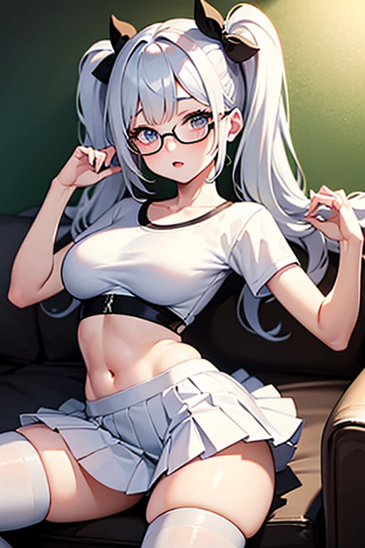 (Super detailed、Ultra-high resolution、Detailed Background)、((Flat Color))、((colorful))、((浮かぶcolorfulな水))、One female secretary in the office、body paint、Pop tattoo on belly、Big Breasts、Sexy Random Pose、Angle view from below、
(Medium Hair、Silver Hair、hair ornaments、Glasses)、Beautiful blue eyes、Beautiful red lip、(Playsuits、Extremely Small Racing Bloomers、choker)、Sexy uniform showing the underside of the chest)、(((Underboob)))、TWICE's Tzuyu' on pause、(fun、smile、A rich expression)、cameltoe、Plump nipples