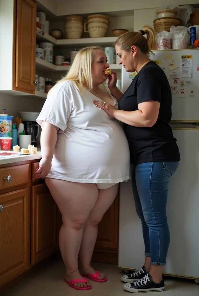 megan mullally, ((66yo GILF)), totally hotie beautiful granny with coluptous build, with her cute grandson boy, BREAK, rimmed eyeglasses, ponytail chic hair, totally hot & cutie gilf, thick fleshy arms, (anatomically perfection:1.2), (perfect ???????), masterpiece, best quality, masutaa piisu, detailed eyes, lewd sensual thick gilf, dynamic view, BREAK, this gilf is so sensual, her body is thick, she's seen to be talking to 1  on her house kitchen, (she's wearing loose t-shirt and mini hot pants:1.3), wearing loafers, (fully clothed), natural sensual pose, arms on fence, (full body view), BREAK, (avoid generating fat girl), 