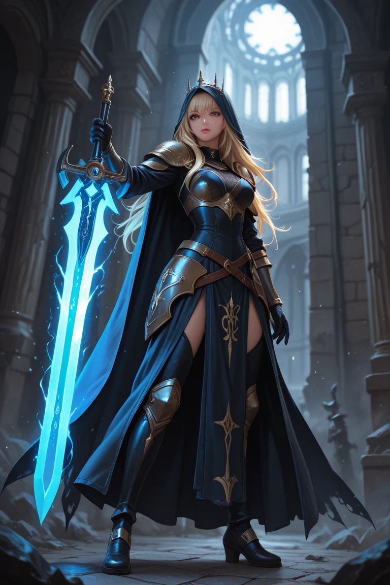 Mortal Kombat Scorpion, Full body image, ((Princess Zelda as Scorpion, keep Scorpion’s costume in its original colors along with its layout and add a hood on the head)), standing, stepping on the ground, immensely large breasts, she has black hair and blue eyes, looking at the viewer with fury and anger, holding a fire Katana attached to a black chain, she is in a macabre cemetery raining, body and clothes all soaked with water. Realism, anime, Mortal Kombat, UHD, 16k, masterpiece, high detail, best quality, anatomically correct.