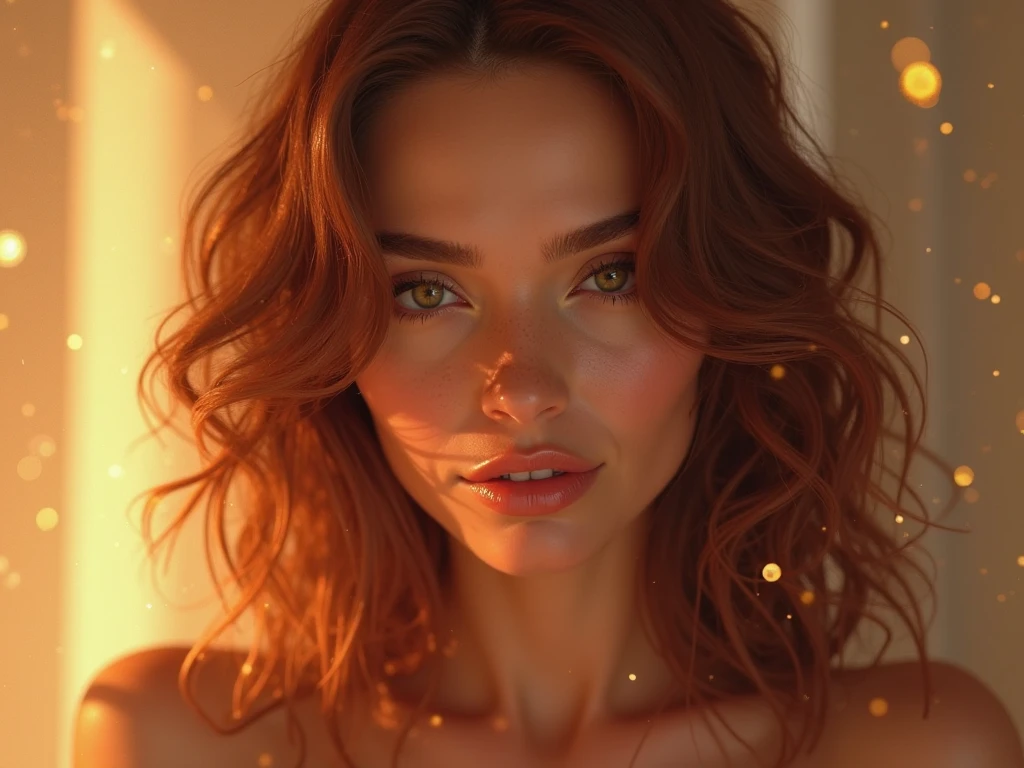 The beautiful girl is naked and frontal