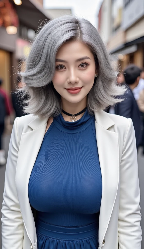 (8K, RAW Photos, of the highest quality, Masterpieces: 1.2)、((a necklace、trench coat、White shirt、Black long skirt、heel)), ((full body Esbian:1.3、Head-to-toe angle:1.2、Ultra-long range:1.3)),1 persons、super detailed, Super Resolution, (Realistic, Real Photos: 1.3), Portraits, high resolution RAW color photos, Professional Photos, highly detailed and beautiful, Highly detailed, 8K Picture Wallpaper, Amazing details、Cute beautiful woman with perfect body: 1.4、Slim big: 1.2、Full body image, ((Gray hair color、Longhaire, Colossal tits: 1.2)) 、(High Definition Breast、happy facial expression）、((a park)), Women as the main focus))、High-definition face and skin texture、A detailed eye、二重まぶた、Highly detailed and focused chest、(爆乳:1.2、Too large breasts:1.2)