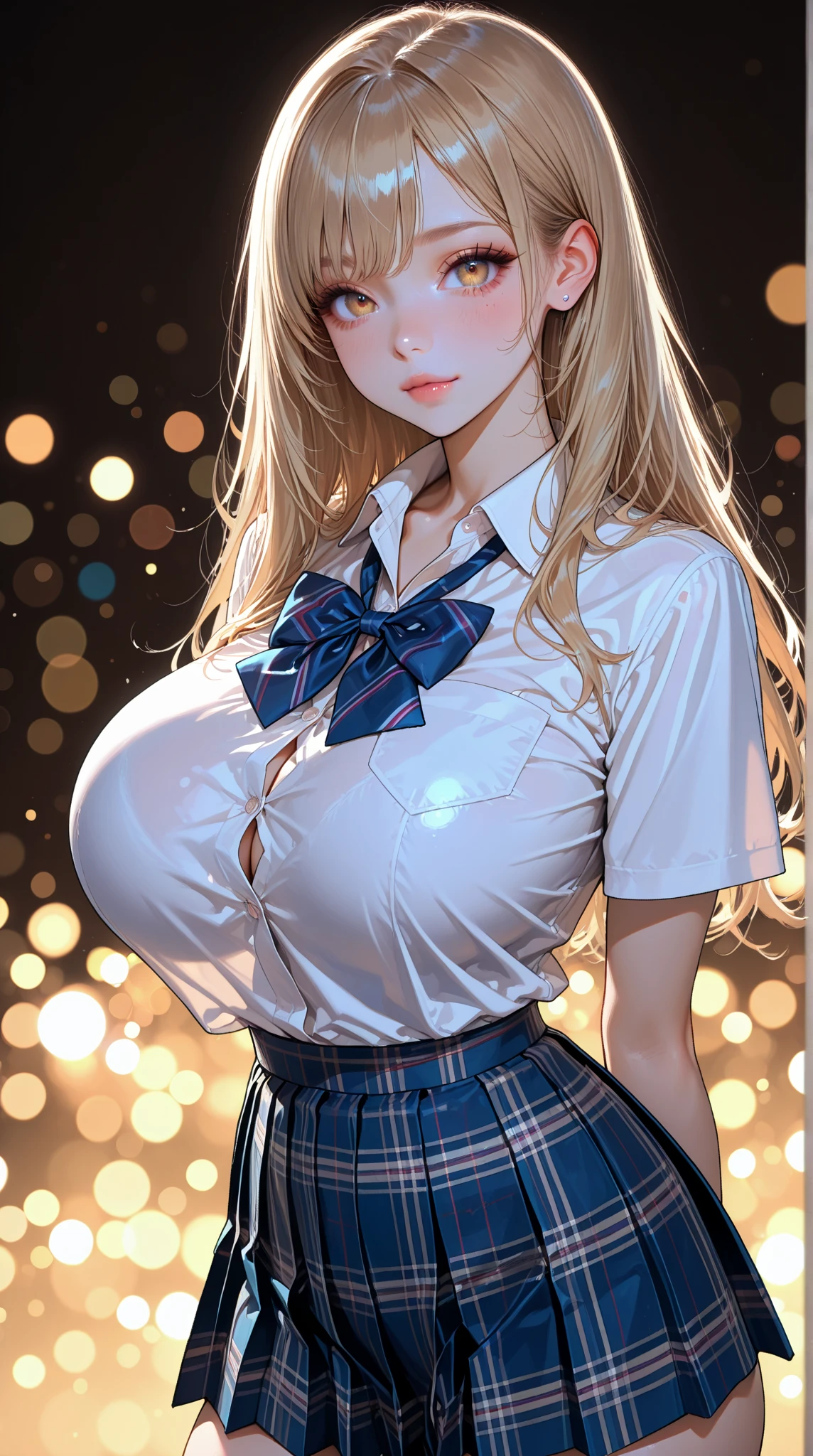 (The beauty of one beautiful girl、shiina mahir、Brown-eyed(High resolution eyes、Beautiful eyes、Light in the eyes)、super high precision、hiquality、top-quality、animesque、2D、Blonde Long Hair、Fine-grained skin、Red cheeks、Red earischievous、During naughty delusions、Beautiful small breasts)、Close-up representation of a single person, (full body))(、Full body like、Wearing a 、aamahiru, long hair, red bowtie, white shirt, short sleeves, plaid skirt, brown skirt, pantyhose
aamahiru, long hair, red bowtie, blue jacket, blazer, long sleeves, plaid skirt, brown skirt, pantyhose (show off nipples:1.6), (exposing bare breasts:1.3), (exposed chest:1.3), (no bra:1.3),(open shirt:1.2),(round face:1.6), (baby face:1.6), (kawaii:1.6), (cute:1.6),