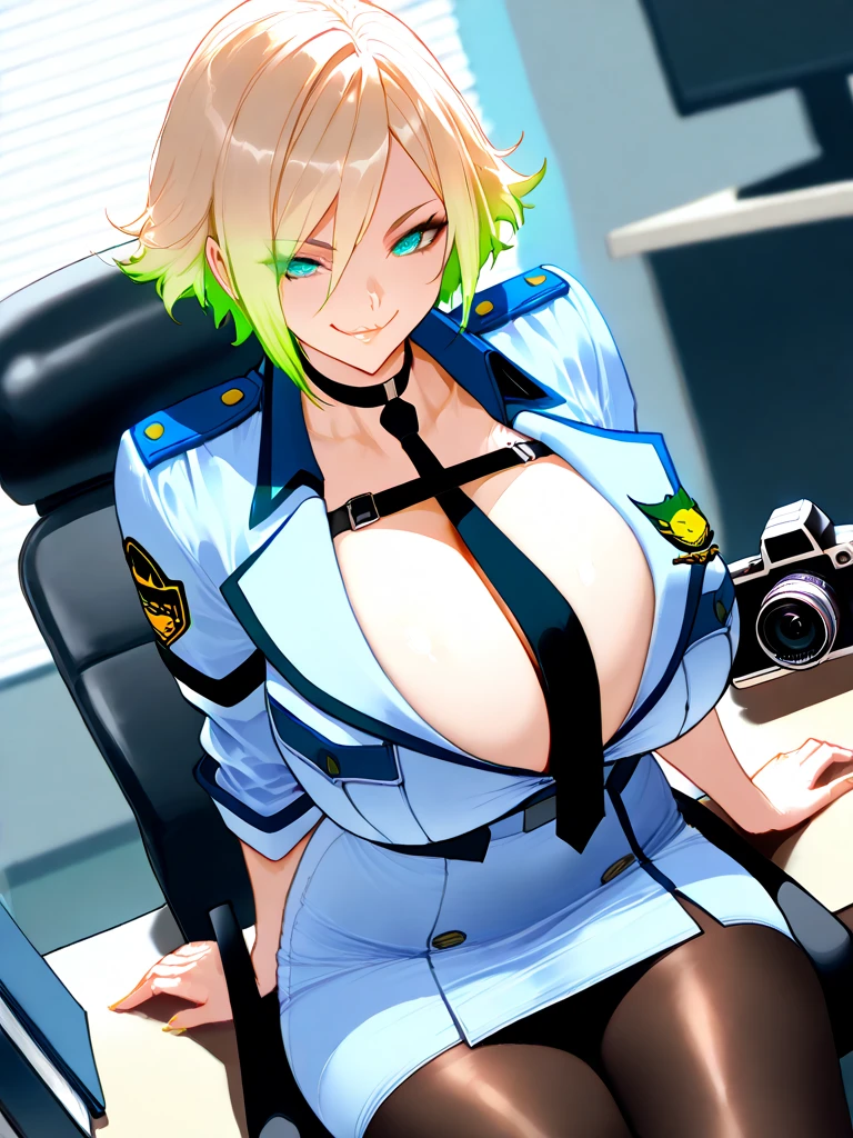 score_9, score_8_up, score_8, uncensored,
BREAK,
horny expression, naughty smirk, looking at viewer, Expressiveh, jewelry, huge tits, sagging breasts, source_anime, perfect eyes, expressive eyes ,ela, ela \(Rainbow Six Siege\), cat ears, green hair,1girl, solo, wide hips, huge breasts, large ass,lemon0051,elbow gloves,armband,collared shirt,leotard,necktie,peaked cap,garter straps,thigh boots,