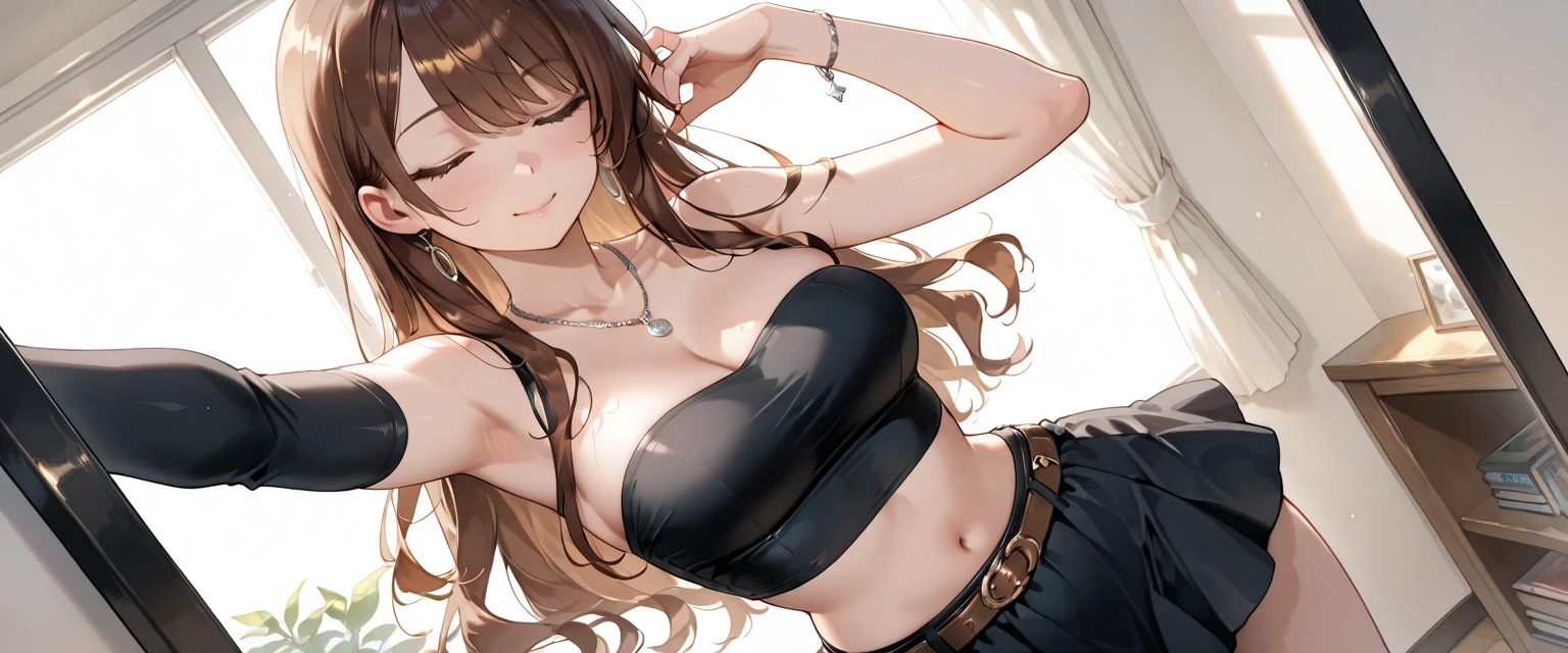 (((masterpiece, best quality, extreme detail))), 1girl, mature female, beidoudef, red eyes, large breasts, (thick thighs:0.8), happy expression, detailed clothing, loose-fit tank top, underboob, leggings, daylight, <lora:beidou1_64:0.6>, good hands, perfect fingers, <lyco:GoodHands-beta2:1.0>
