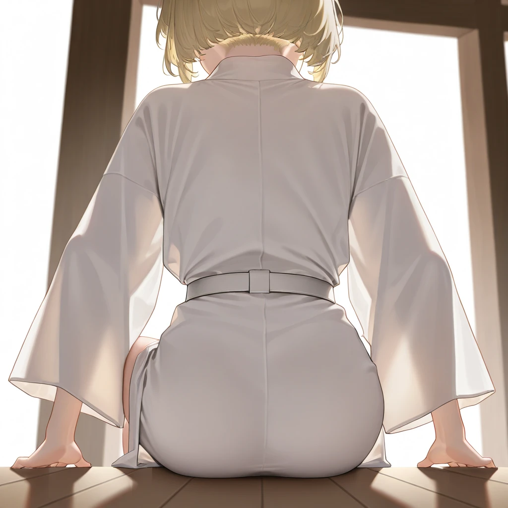 1 girl、Beautiful golden blonde hair、Silky Hair、snow-white beautiful skin、Glowing cheek skin,、The most beautiful 16-year-old girl in the world、,masterpiece, highest quality, highest quality,masterpiece,whole body,Perfect legs,Perfect limbs,Two Side Up,Small breasts,No underwear,Pussyが濡れている,Not wearing pants,naked,Prostration,anus,From behind,Face down,seiza,lower one's head,Pussy,I can't see your face,Widen your asshole
