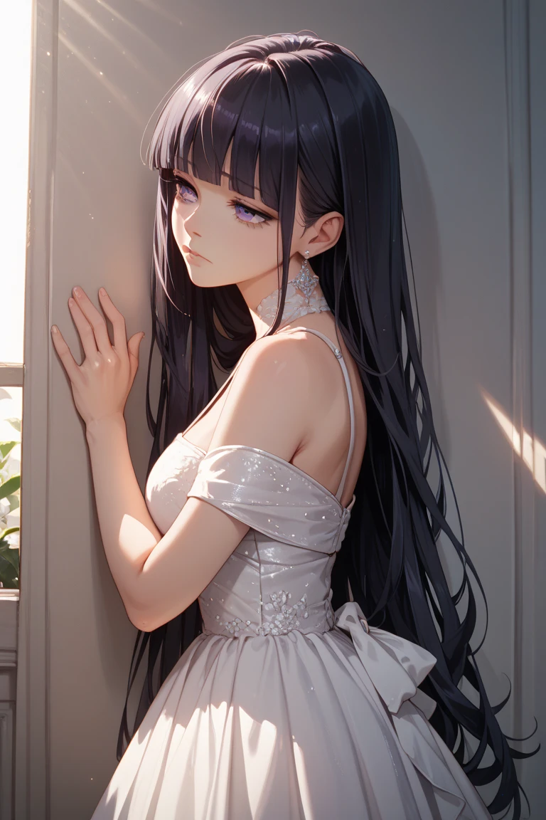 ((best quality)), ((masterpiece)), (detailed), 1girl, sexly,Long Hair,Off-the-shoulder dress,As the morning sunlight pours in、A beautiful girl is getting ready to leave her front door and head out into the city.。

