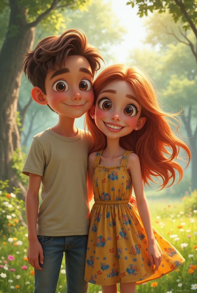 A boy and girl standing 
