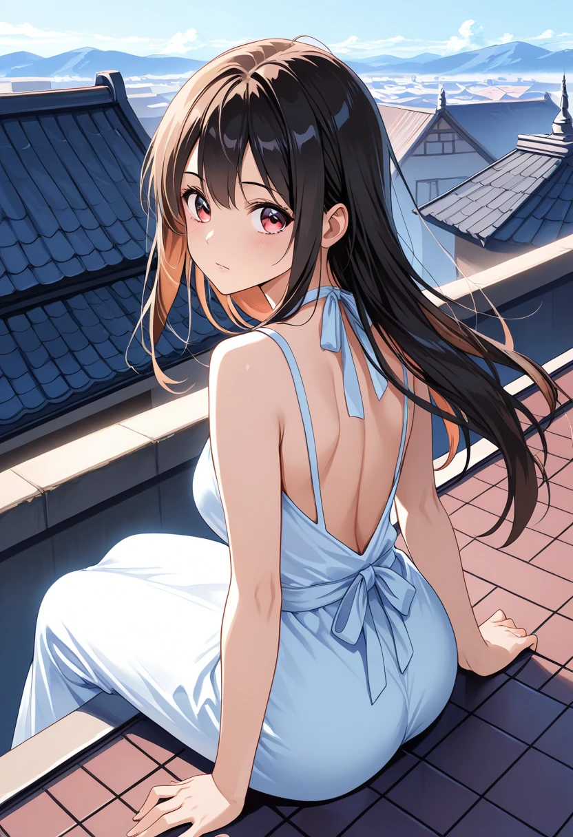 front view,masterpiece, high quality,1girl,long hair,Areola_slip, bandaid,medium breasts,on bridge,over a river,leaning forward,at night