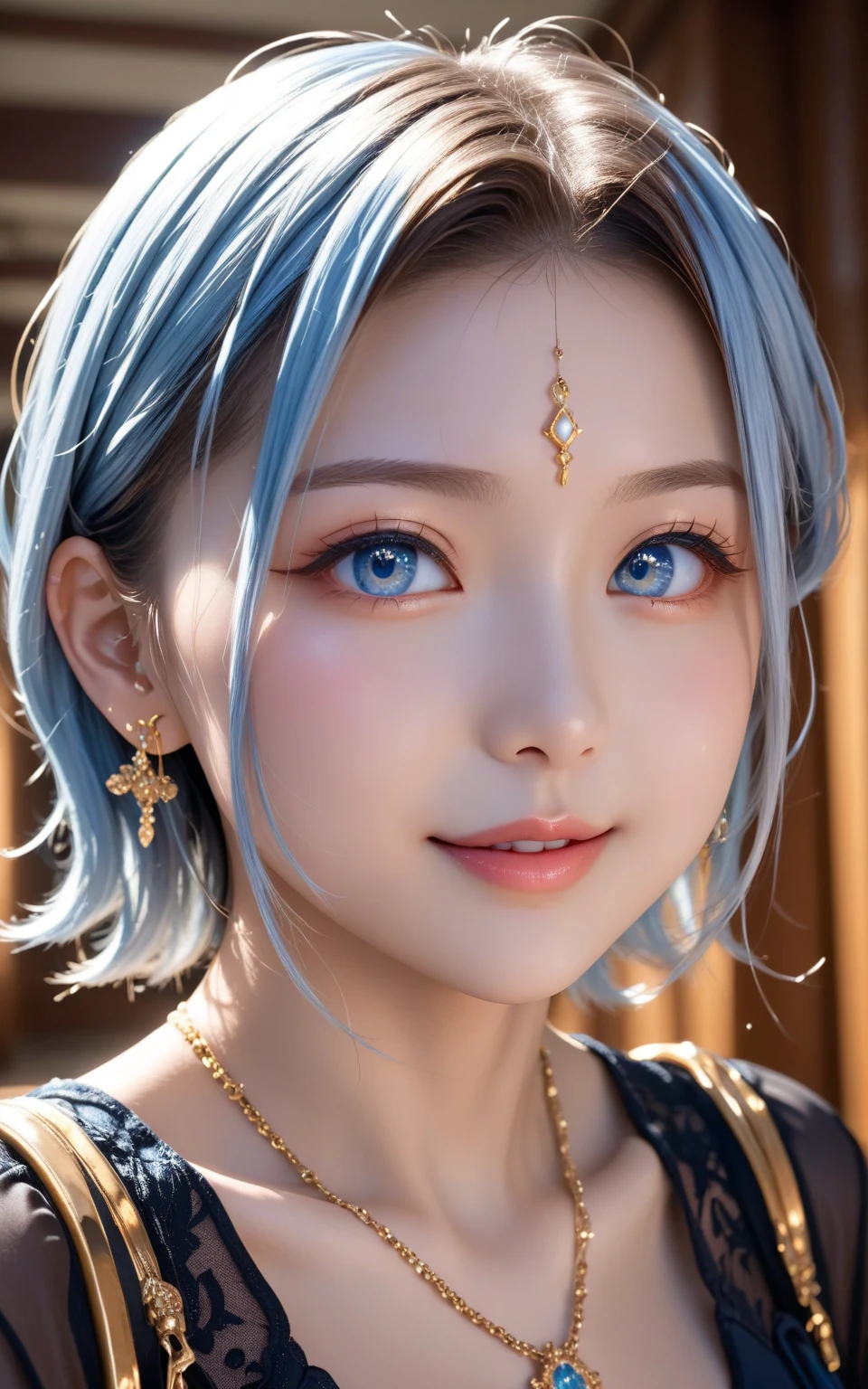 Anime girl with blue hair and blue eyes in a black dress, Lulu&#39;s Workshop, Ayaka Genshin Impact, image of knight of the zodiac, From the video game Azur Lane, Keqing from Genshin Impact, The goddess Artemis smiled., Anime image of a young woman, Ayaka Genshin Impact Game, Blue scales covered her chest., Character from Azur Lane, beautiful girl, white eyelashes, white eyes, blue flower earrings.