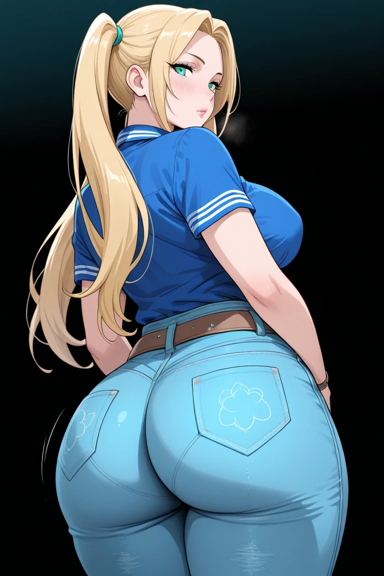 (Highly detailed CG,Highest quality,8k, masterpiece: 1.3),Super Detail, Ultra-high resolution, simple white background, Ellen Baker,girl(teacher),22 years old,Green Eye,Delicate eyes, hair(bionde,length,Loose Side Tail),(White transparent blouse),(Light blue cardigan), (micro mini skirt), (Cute pink panties), (thin:1.4), (huge breasts), (narrow waist:1.4), wide hips, ((voluptuous thighs, thick thighs)), (from side:1.2), Embarrassed look, blush, (bent over, showing panty),