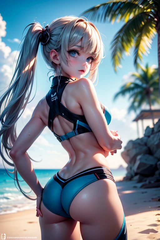 (Super detailed、Ultra-high resolution、8K masterpiece、Vibrant colors)、((Flat Color))、((Floating water))、summer、coastal、 A woman in a sexy swimsuit、(Angle from below)、(Gold body accessories)、Randomly open your legs、Random Sexy Poses、Sweaty、 ((body paint、Pop tattoo on thigh))、Big Breasts、 (Tight swimsuit、choker)、Nipple shape、cameltoe、Beautiful hip line、Butt、nude、 (Twin tails、Vermilion, blue, silver, golden hair、hair ornaments)、Beautiful blue eyes、Beautiful red lip、(Reluctant、Bad mood)、 TWICE's Tzuyu' on pause