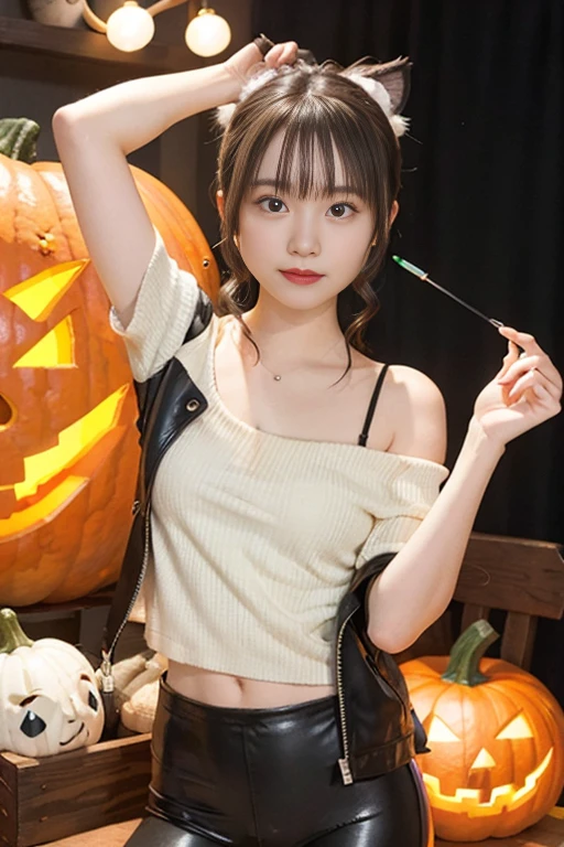 (((Best Quality, masutepiece, Anatomically correct, Super Detail, 8K))), ((1girl, panty shot:1.3, m legs:1.2, spread legs,:1.3, White panties are fully visible:1.3, Photoreal:1.2, Photoreality:1.2、canon, F/1.2, 135 mm, light light on the face:1.5, Japanese Gravure、beautfull Japanease woman、22year old:1.5, Shortcut Hair, Cute woman with short hair hanging over her ears, light brown hair, Beautiful woman smiling, pretty hair, Perfect eyes, Perfect tooth alignment, Ultra-detailed face)), (Photo of a beautiful girl in a princess dress in a black miniskirt:1.5, ), 1beautiful girl, Amazing face and eyes, (extremely detailed beautiful face), (The sexiest look), (Beautiful big breasts:1.2), (Best Quality:1.4), (Ultra-detailed), (extremely detailed CG unified 8k wallpaper), Highly detailed, RAW Photography, Professional Photography, (Night amusement park, Halloween:1.5), (An eerie amusement park shrouded in thick fog:1.5), a scene from a movie,