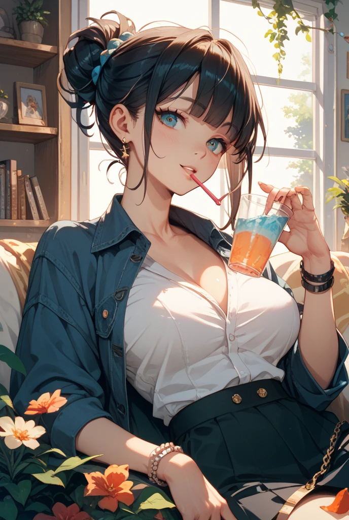 Highest quality,Highest Resolution,A beautiful girl in work clothes crying in her bedroom at night,Black hair ponytail,Very beautiful eyes,(((Drink a drink))),Sweat profusely,Outside the window is a night view,Big Breasts,Tears,Open your mouth wide and drool,Transparent nipples,whole body,front,