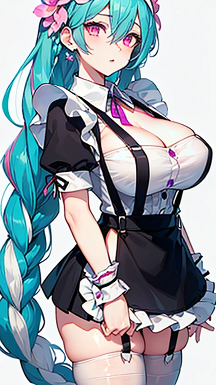 Anime, woman, long hair, pale blue hair, pink eyes, cool, earrings, big boob, wearing a black dress, beautiful, elegant, pure, fantasy,