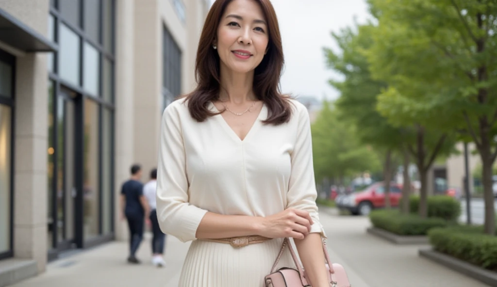 ((highest quality)), ((8K)), ((masterpiece: 1.3)), (Perfect appearance), (Photorealism: 1.6), (都会の歩道を歩くJapanese Mature: 1.8), (A beautiful woman walking briskly: 1.8), (During rush hour when many people are coming and going: 1.2), (Sidewalk in an office district: 1.4), (A woman walking towards me, Centered: 1.2), (Angle from diagonally above: 1.4), (Upper body portrait: 1.4), (60 years old, Japanese Mature), ((Realistic skin texture)), (Fine lines all over the skin), (Dull skin), (Facial wrinkles), (Wrinkles around the eyes), double eyelid, Tear bags under the eyelids, Closed lips, Calm expression, (Short bangs: 1.2), (Long Hair: 1.6), (Large brim cap), (Plain Cap), (Cap worn low over the eyes: 1.6), (V-neck blouse: 1.2), (The shape of the nipple is protruding: 1.3), (Slim jeans: 1.4), (High heels: 1.4),