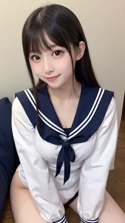 1 person、、Full body photo、slender、Japanese women、White drool coming out of the mouth、smile、Blonde twin tails、Fair skin、very cute、Soft and good looking、8k resolution、Surreal、Ultra-high resolution、A cup small breasts((Highest Resolution、、masterpiece:1.3))、Extremely thin face、Ultra-thin lips、Beautiful Eyes、double eyelid、Sailor suit、Thighs、thin、Thighsが見える、Shapely small breasts、smile、
