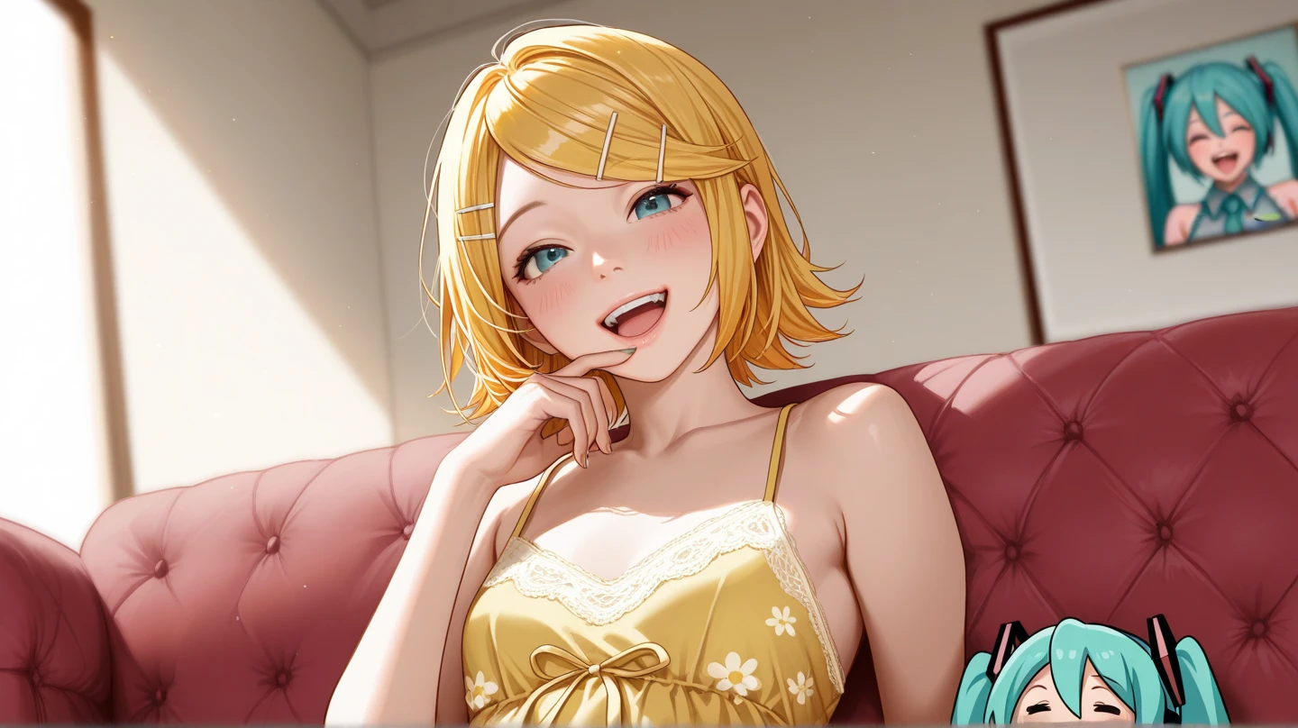 high quality, subsurface scattering, chromatic lighting,
colorized, yellow + black limited color palette,
detailed concept drawing,
bedroom,
portrait, 20yo 1girl, medium soft breasts, slender, bikini, oiled skin, short yellow hair, smiling