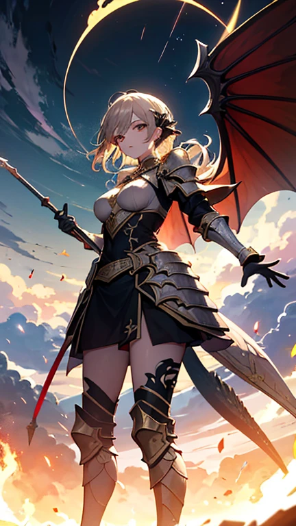 knight,Dragon Girl,Anthropomorphic Dragon,Dragon Horn,knightarmor,Plate,Breastplate,Wristband,Arm Guard,Metal armor,armor,wing,巨龙wing,巨龙knight女孩,Big breasts,Pale,silver white,White hair,White scales,Dragon Claw,butt,大butt,Big breasts,Big breasts,armor,knight长枪,Holding a spear,knight长矛,手持knight长矛长矛,Huge spear,Fantasy style,Fantasy style,Skirt Armor,Skirt,Dragon Tail,巨Dragon Tail,Fleshy tail,Chubby tail