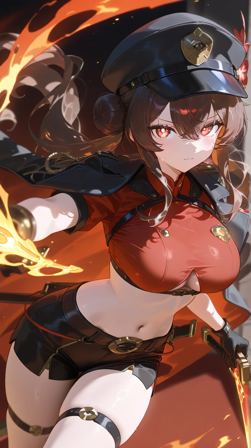 a beautiful blue and black kitsune, big breasts, long black hair, slim waist, detailed portrait, intricate details, dramatic lighting, elegant, sensual, long white tail, heterochromia (one blue eye, one red eye), His eyes would shine brightly, Surrounded by red energy fireflies, Wearing a armor, angry,