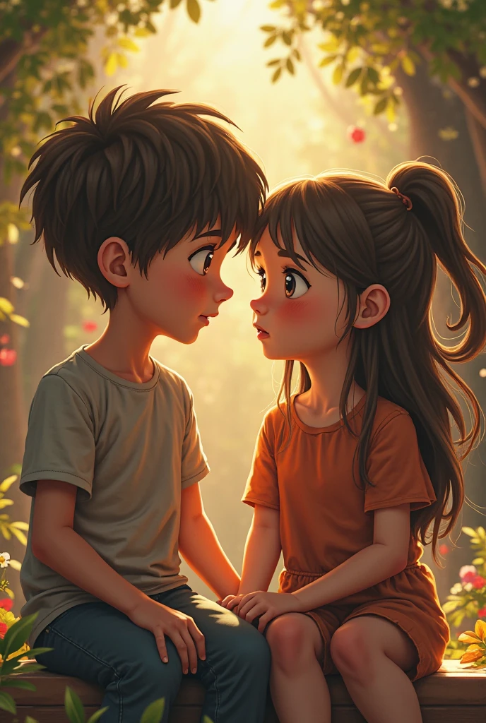 Create a boy with a bandana thinking of his girl, Also the girl next to him thinking about him