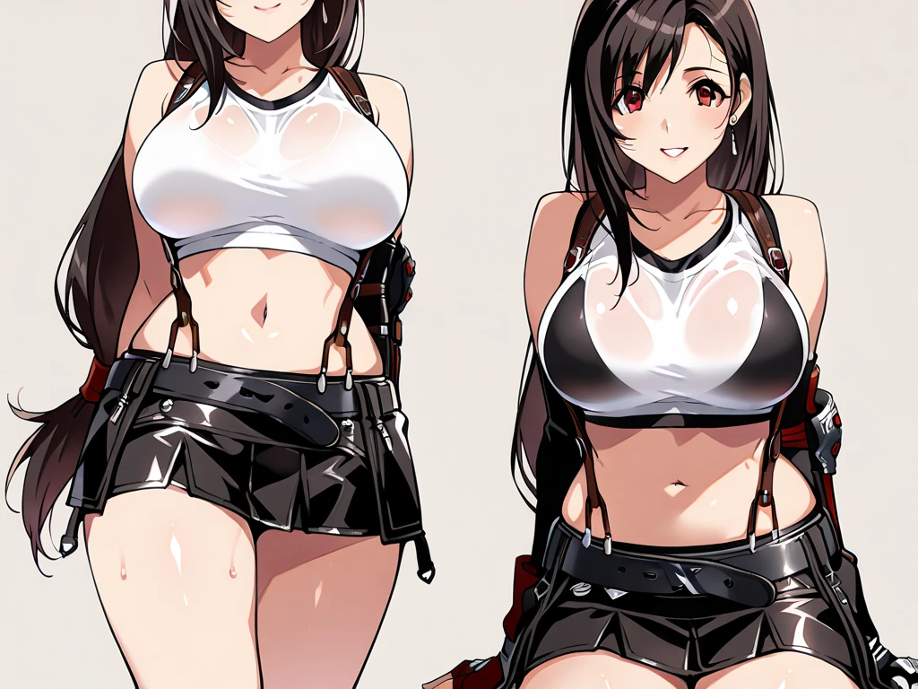 Tifa、Big Breasts、White tank top、One Woman、Black Skirt