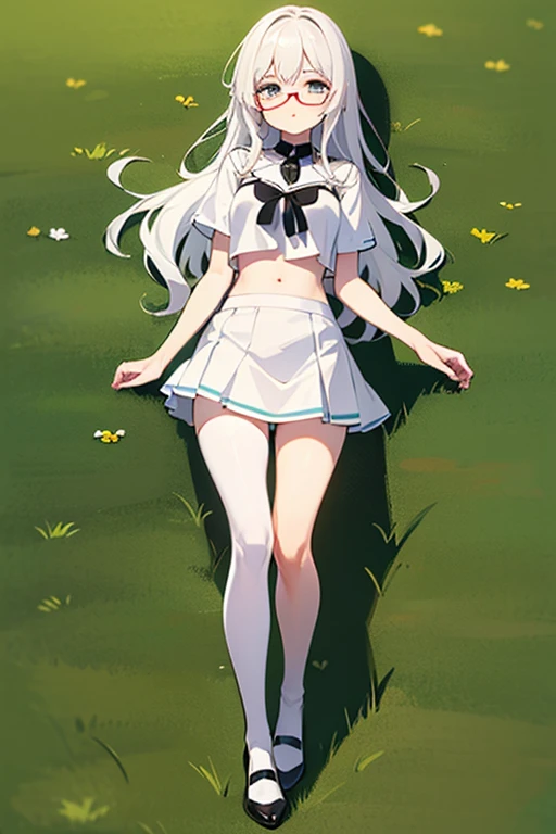 best quality, masterpiece,white hair, gold eyes,white hair, full body,Fair skin,pink crop top,white mini short skirt,white pantie,in garden,(white pantie are visible),sexy,ass,