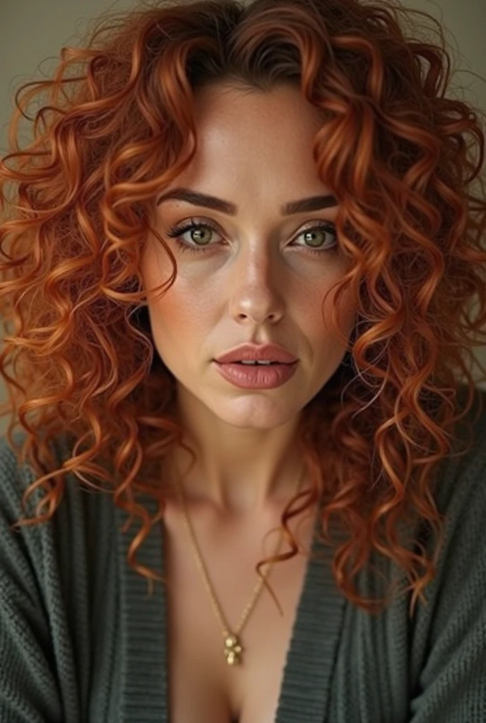 Create a white-skinned girl with curly copper-colored hair. 
