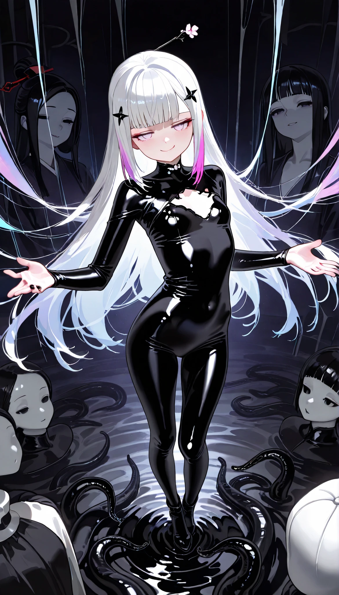 Anime girl Enderman (s2):
This Anime girl Enderman (s2) this is a complex character, showcasing distinctive purple-black skin and glowing eyes, that distinguish the Ender Man from Minecraft.. Her hair, instead of regular blocks, turned into a long one, flowing strands, painted in a bright purple shade. Her eyes, filled with an otherworldly glow, are a charming mixture of blue and purple, the embodiment of the mysterious nature of the Enderman.
She wears a traditional Japanese outfit., complete with kimono with subtle Minecraft-inspired patterns..