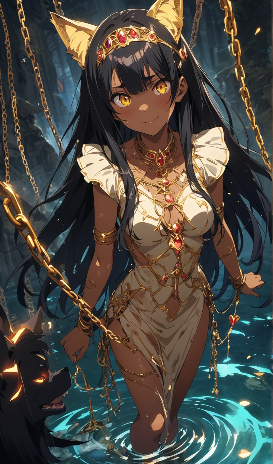 ((Dark-skinned girl)), (Tea plot and cropped rag dress), (Enslaved), Chained, Sad, hurt, (abused), (Slave market), Crying, Full body view, the scars, (Bleeding)