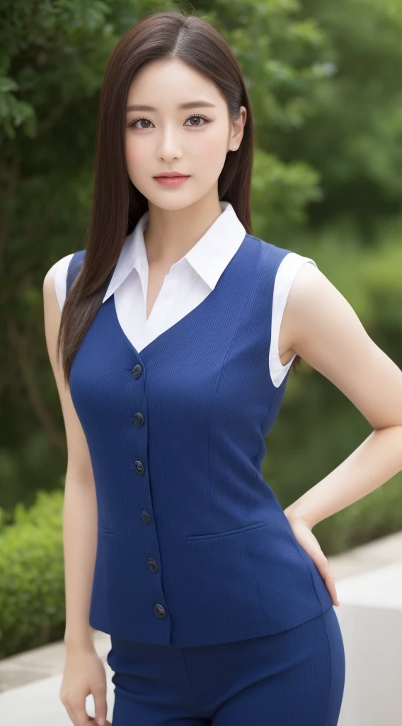 ((top quality vest, 8k, masterpiece, RAW Photos: 1.3)), Sharp focus: 1.2, (1. AESPA Girl: 1.1), (alone: 1.18), (Realistic, photo-Realistic:1.37), Face Focus, Cute Face, Finely grained, (Small breasts, Flat Chest, thigh: 1.32), (Good top, Business Skirt: 1.4), Short, unkempt hair, Updo, Poolside, flower, Are standing,