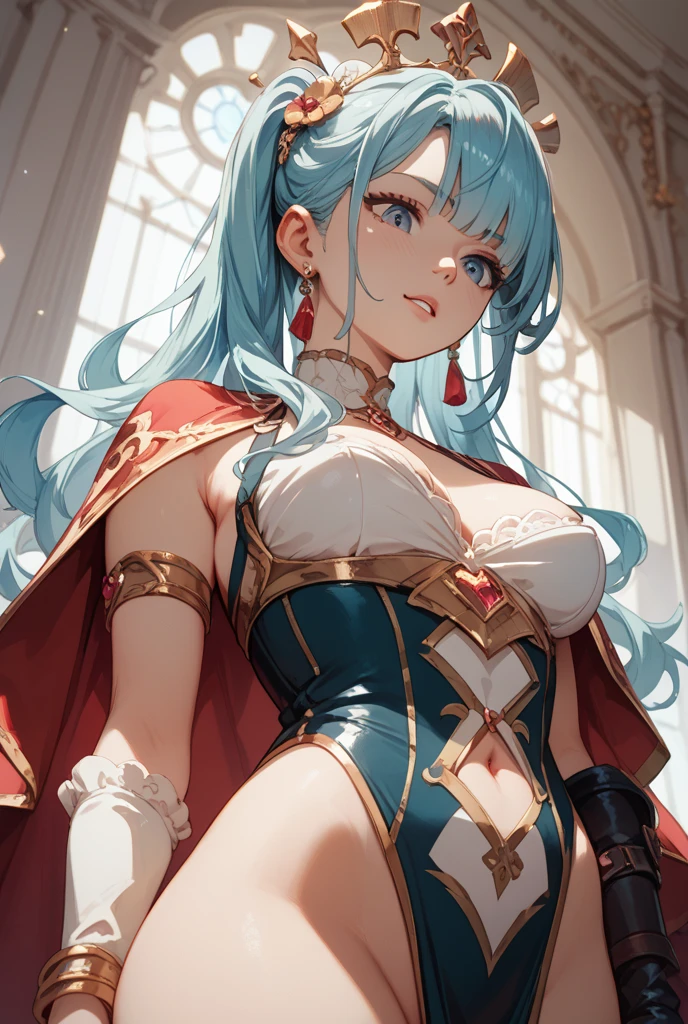 (Masterpiece, High Quality, Top quality, High-Detailed, Detailed CG, Cinematic Shadow, Cinematic Scene, Beautiful Detailed Eyes, Ultra Resolution, Depth of Field), Looking At The Audience, (Blush Expression:1.2), (Smiling Expression:1.2), (Erotic Expression:1.0), (NSFW:1.2), Red Eye, Blue Hair, Five Fingers, Two Hand, Good Composition, Curvy, (White Dress), (Long Sleeves), (Long Dress), (See-through Dress), (Panties), (Black Panties), (Cameltoe), Thicc Thighs, Thick, Large Breasts, Huge Breast, Outdoors, Dark Theme, Dark Atmosphere