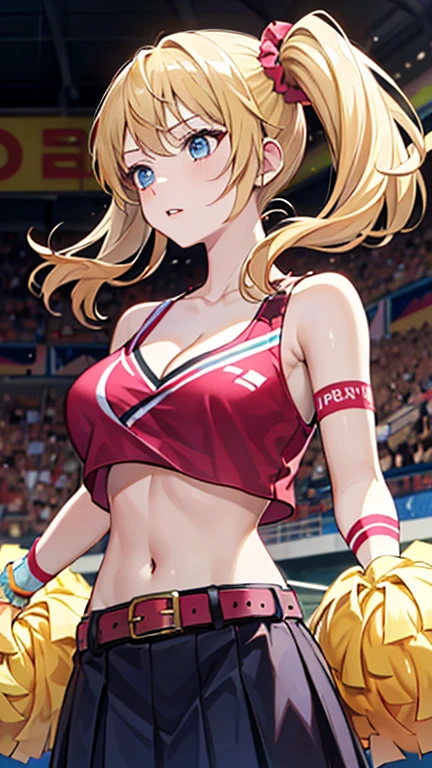 highest quality, best image quality、masterpiece, High resolution, alone,smile、 {tsurumaki_key_BanG Dream:1.15}, gold bikini、Are standing、The background is professional wrestling