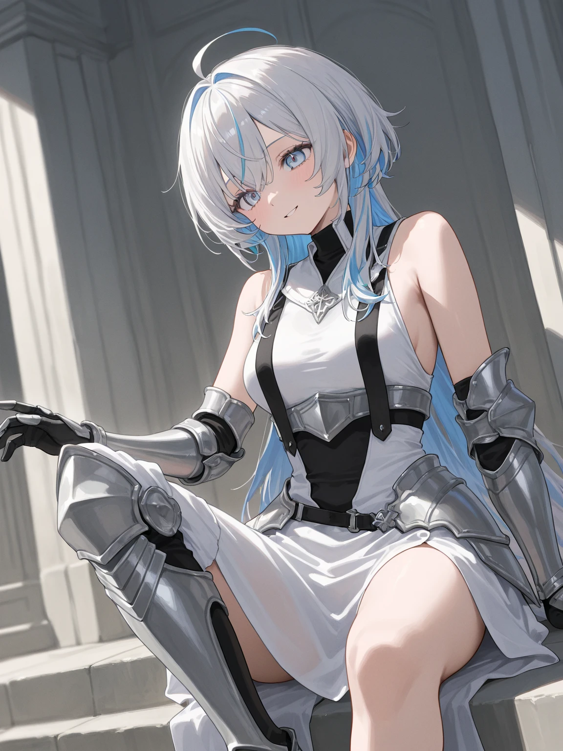 (Apartment 1.5),White Armor,shoulder,sweating,Armored Tag Skirt,Long gloves,Thigh-high boots