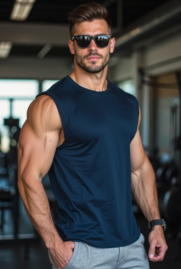 4k, Lionel Messi a man <lora:shaun-Lionel-Messi:1> in the gym, sweaty, muscular, abs, pecs, slight smile, back to camera, flexing, guys in the background admiring him.