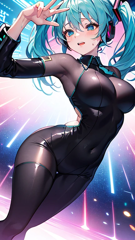 Blue Hair、Blue latex suit、Big 、Big Breasts、transformation、Show cleavage、Firm stomach、Big Ass、Semi-long hair、sexy、cute、Sexy、Clothing、Fighting Pose、Fight、fight、battle、enemy、