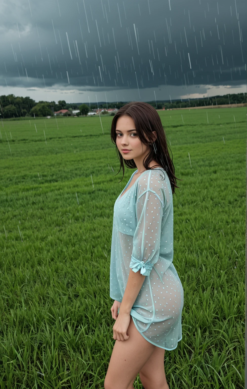 girl, photorealistic, realistic, ugly:1.3, Ingush woman. (((she has a sleek bob medium length short hair)))), wide forehead, Durdzuks facial feature, Durdzuks forehead, 30 year-old-woman, Let your face light up with a wide smile, crinkling your eyes at the corners and showing off your teeth. Radiate happiness and warmth, (((nudity))), (((she is fully naked))), (((she is looking at the camera smiling))), (((dynamic pose))), boobies, ((( In the stillness of a rainy day, she stands seductively, holding an umbrella aloft like a shield against the weather's whims. Her face, partially obscured by the shadow of the umbrella's canopy, reveals a contemplative expression. Perhaps she gazes into the distance, watching raindrops cascade from the sky like liquid pearls, or maybe she's lost in thought, the rhythmic patter of rain providing a calming backdrop to her solitude.)))