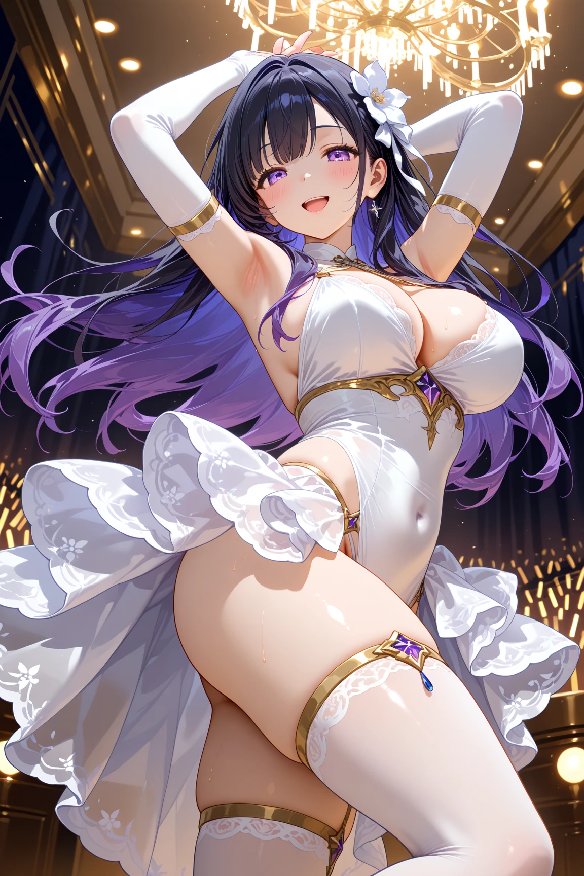 ((unity 16k wallpaper, masterpiece, best quality, ultra-detailed, extremely detailed CG, caustics, cinematic lighting, detailed, beautiful detailed eyes, NSFW: 2.0, 30 years old, dynamic pose)), erotic, sexy, ultra high-definition, ((cleavage)), fine skin, (cute: 1.2), collarbone, ((JPOP idol)), ((attractive)), (paul white wedding dress: 2.0, wedding veil, wide prairie: 2.0, nature, arms outstretched, beautiful hair))