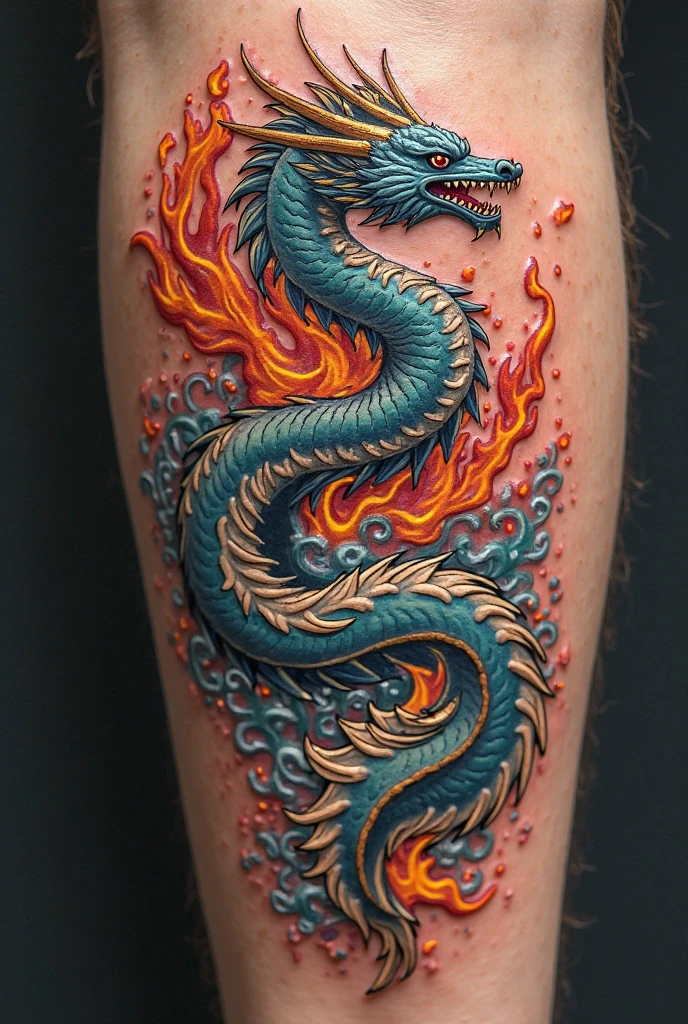 Dragon aries leg tattoo
