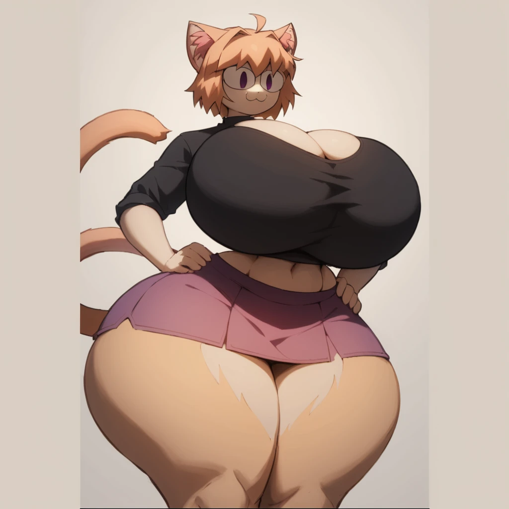 ((best quality)), ((Masterpiece)), (details), best art style, nsfw BREAK Voluptuous short dark maroon hair hair cat only wears a black thong cameltoe, maroon turtleneck sweater stand, big breasts, underwear cameltoe
