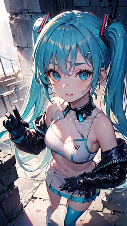 1 girl、belly button、Put your arms behind your back