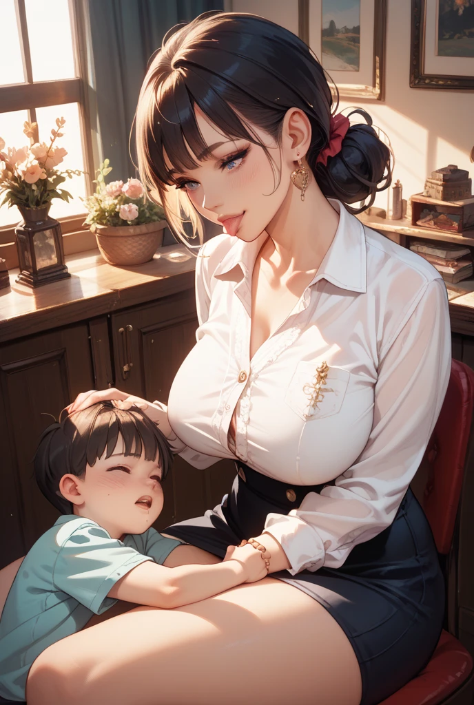 DDLC, Monica with her young son, sitting on lap, En plein air,Wearing lace underwear,