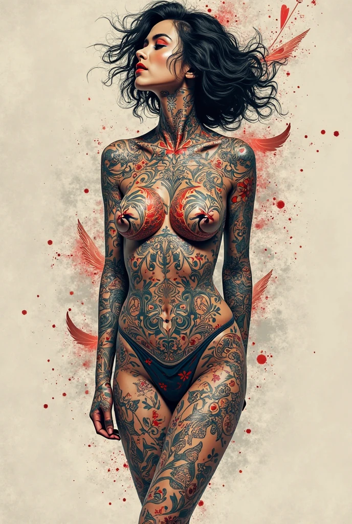 Scarlett Johansson,naked ,body full of tattoos