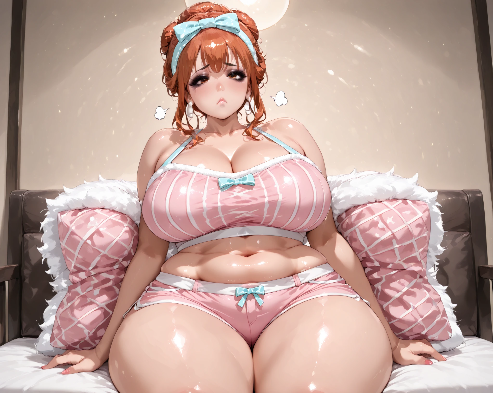 a cartoon picture of a woman in a bikini top and jeans, nami one piece, nami from one piece, nami, beautiful portrait of nami, from one piece, oppai, blue eyes, smoking, ponytail, nsfw